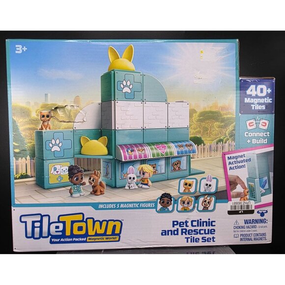 Tiletown Pet Clinic and Rescue Magnetic Tile Set Creative Building Playset - Picture 1 of 9